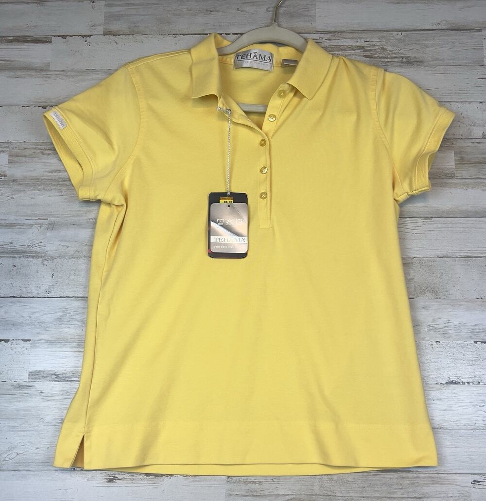Vintage Tehama Polo Shirt Women's Med Yellow Golf Tennis NOS NWT Short Sleeve
